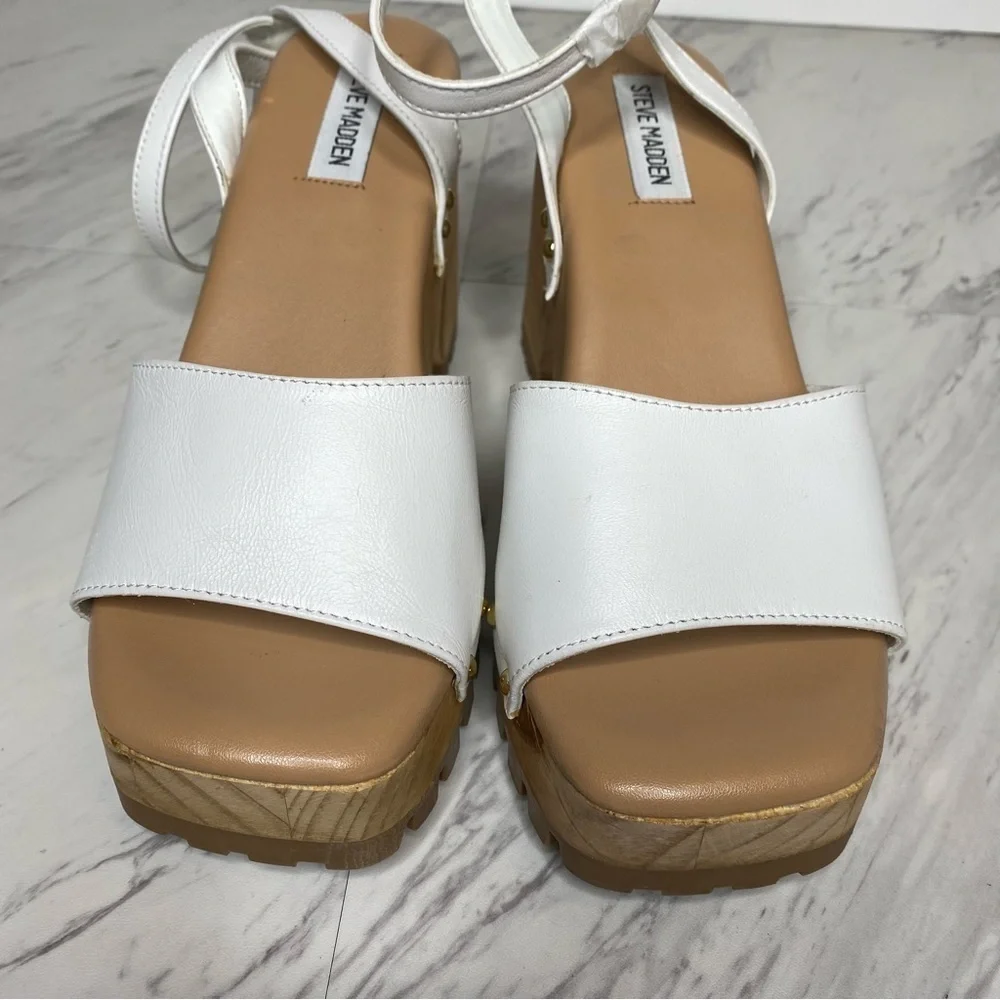 New! Steve Madden Ocala White Leather Platform Sandal 9.5 M